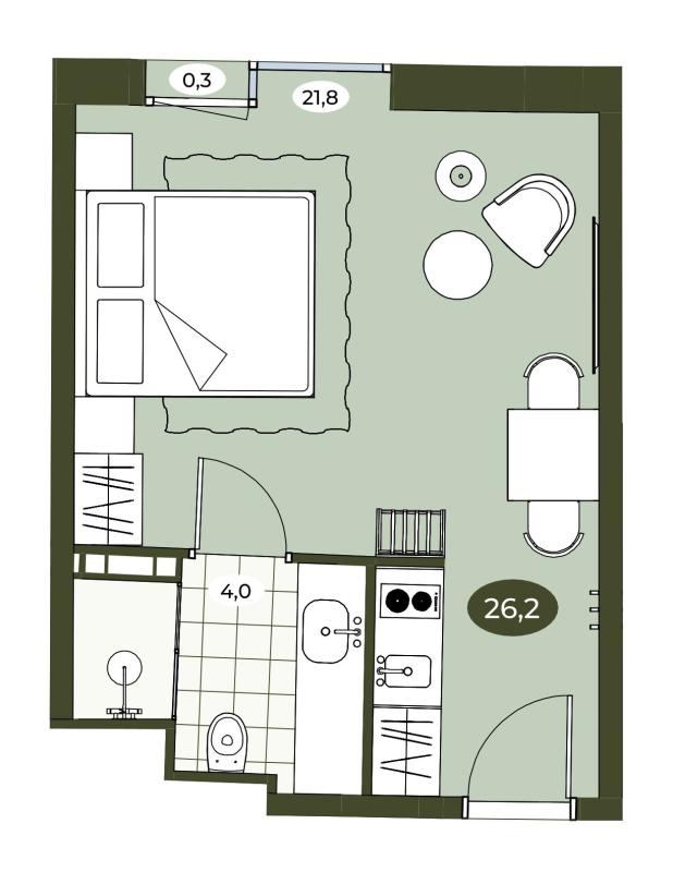 Студия 26,1 м²