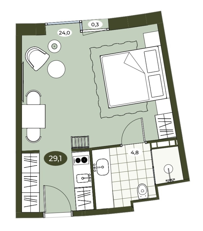 Студия 29,1 м²