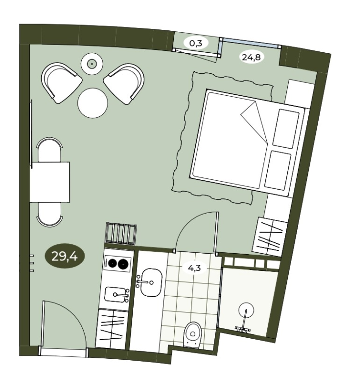 Студия 29,4 м²