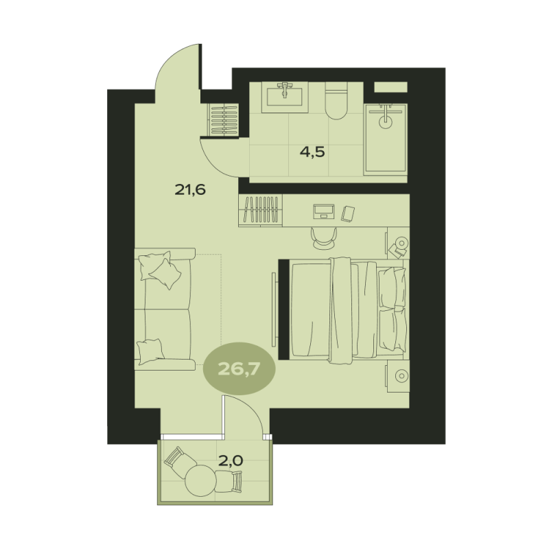 Студия 28,1 м²