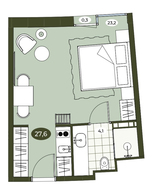 Студия 27,6 м²