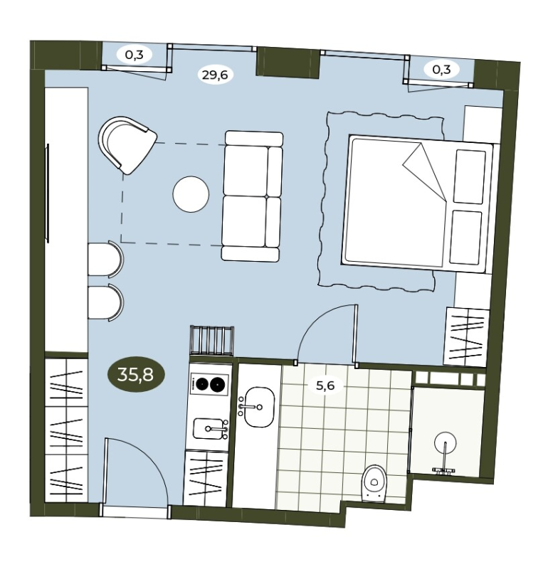 Студия 35,9 м²