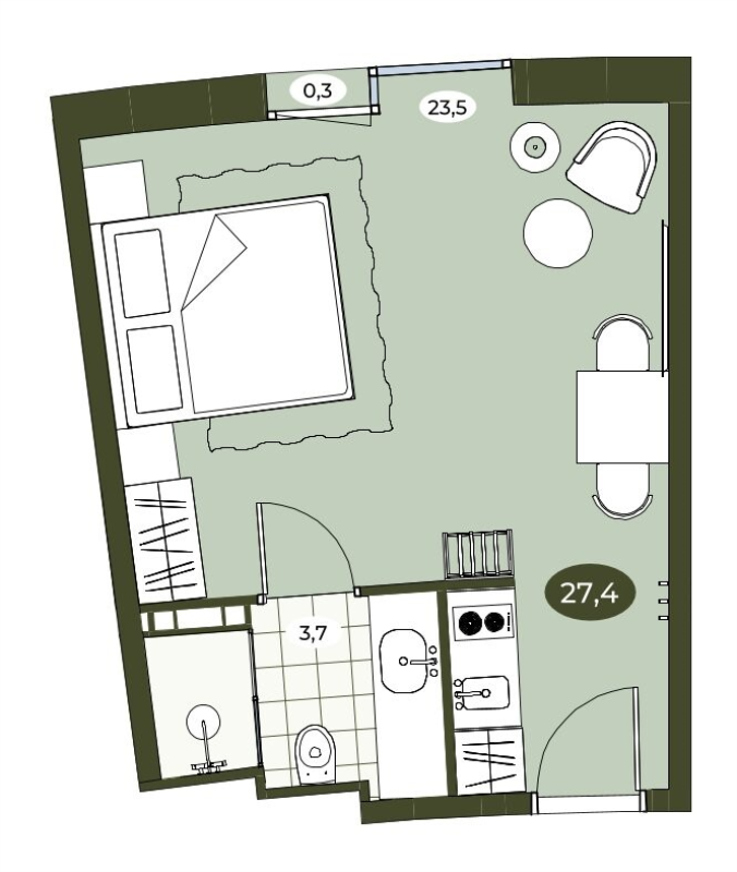 Студия 27,4 м²