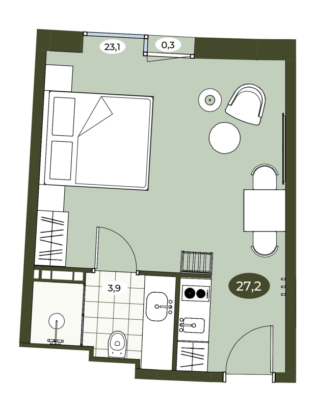 Студия 27,1 м²