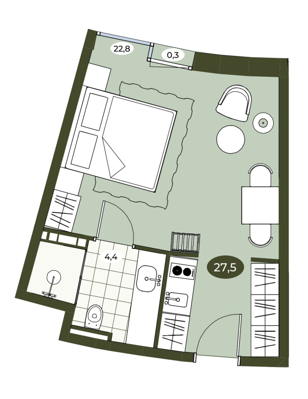 Студия 27,4 м²