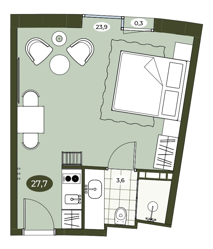 Студия 27,7 м²