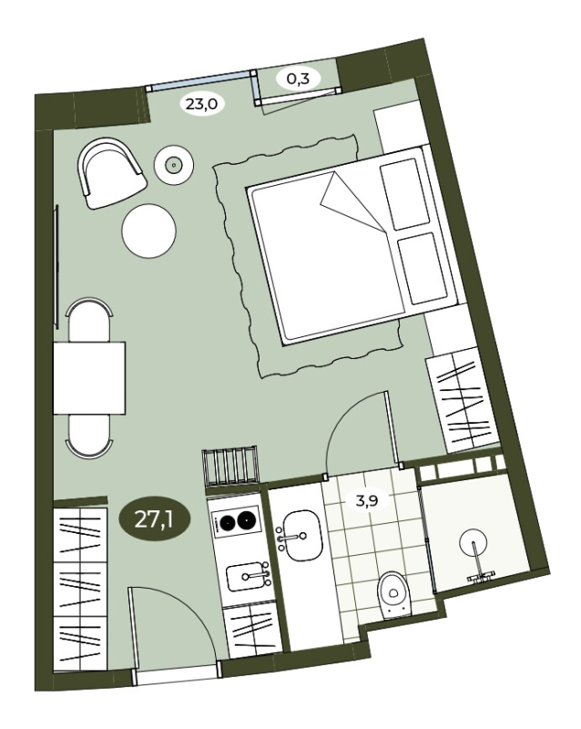 Студия 27 м²