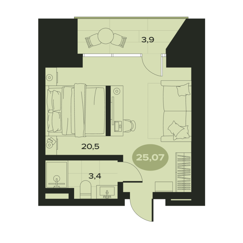 Студия 27,8 м²
