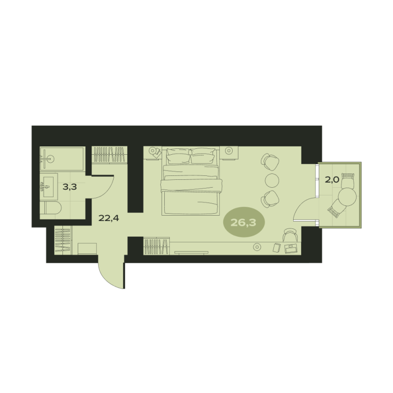 Студия 27,7 м²