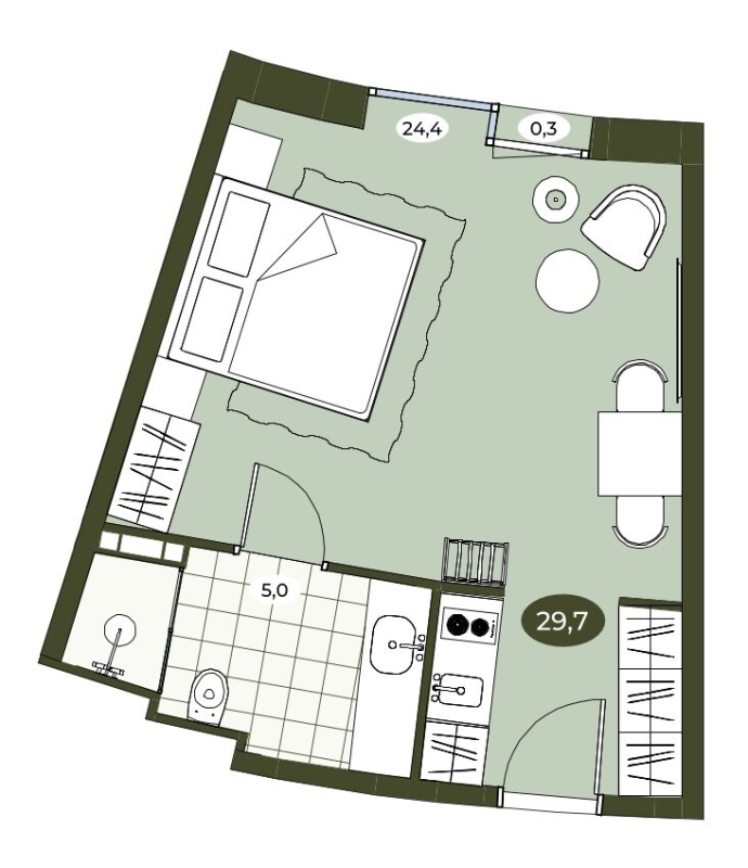 Студия 29,7 м²