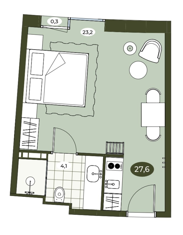 Студия 27,6 м²