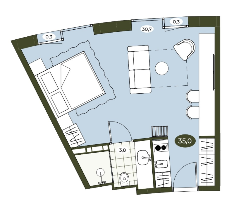 Студия 35 м²
