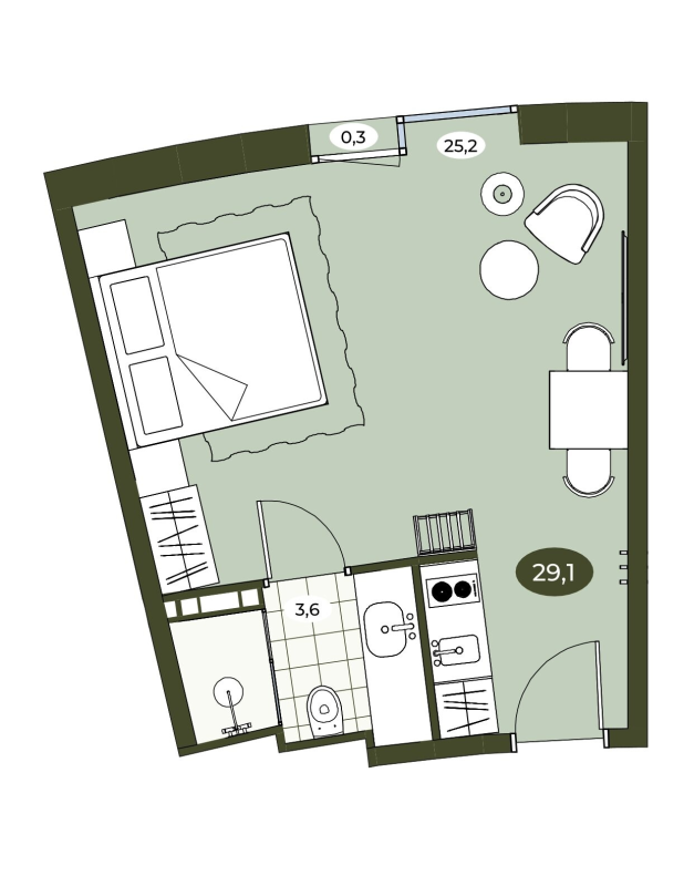 Студия 28,9 м²