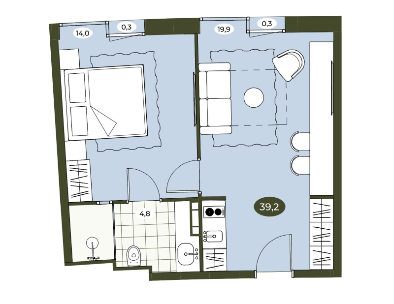2 ккв (Евро) 39,1 м²