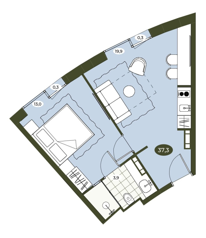 2 ккв (Евро) 37,5 м²