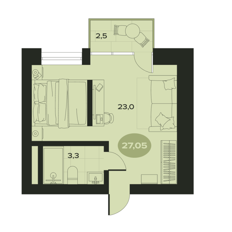 Студия 28,8 м²