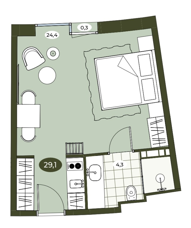 Студия 29,1 м²