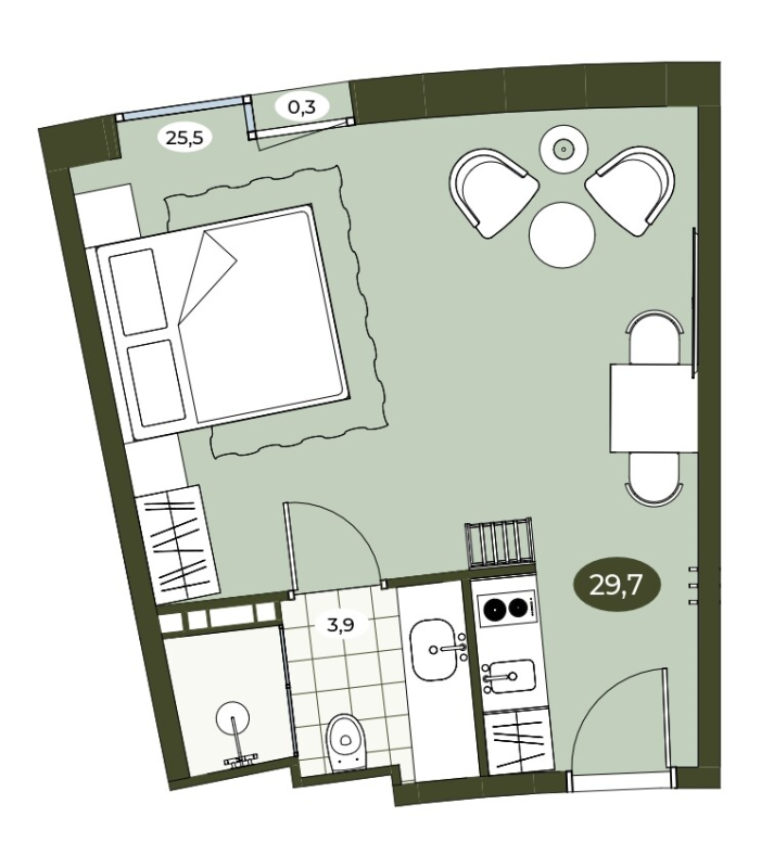 Студия 29,5 м²