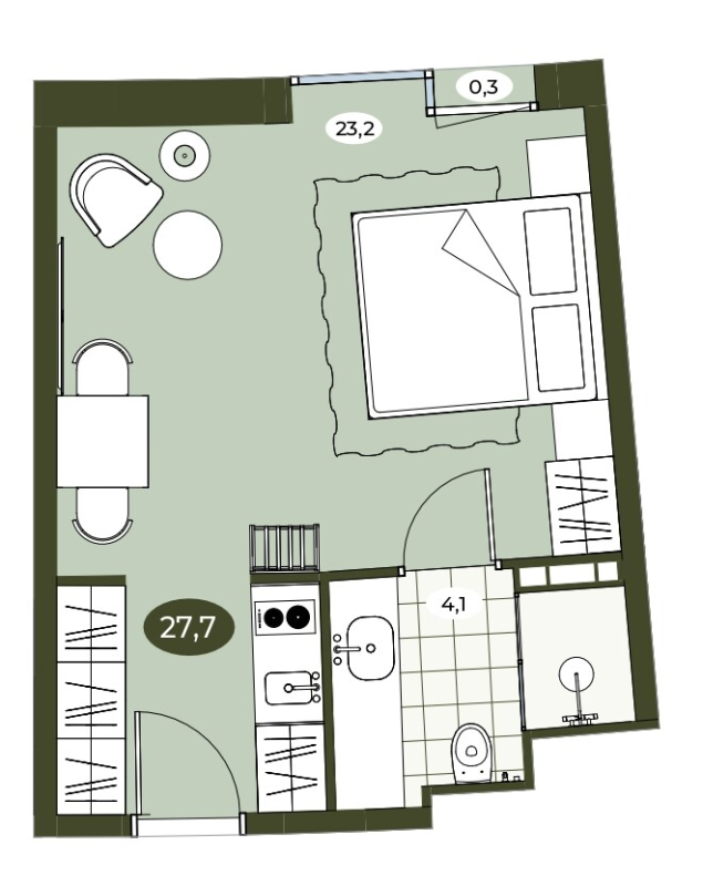 Студия 27,5 м²