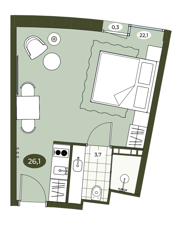 Студия 26 м²