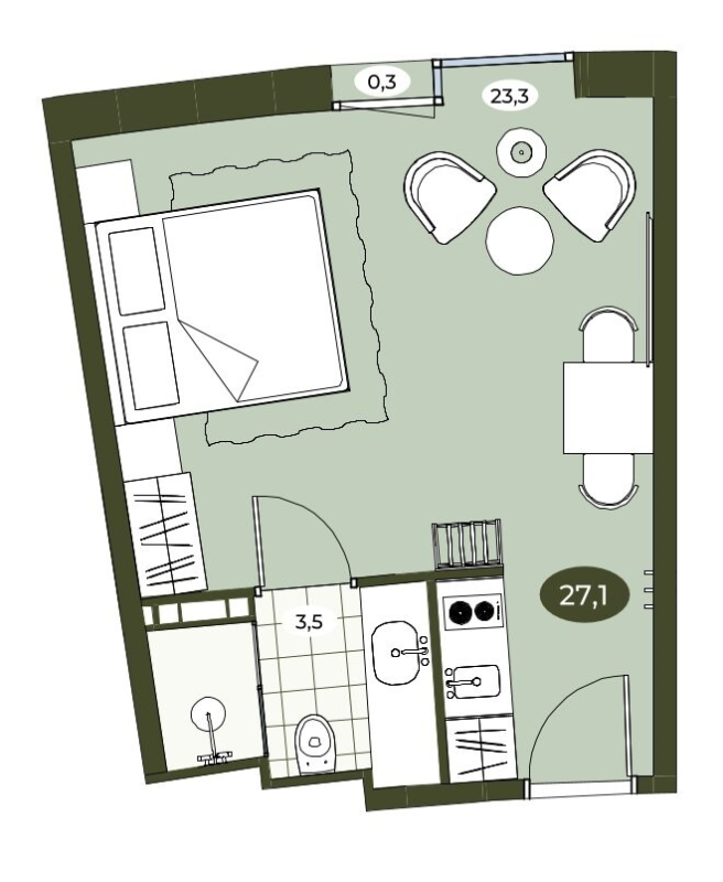 Студия 26,9 м²