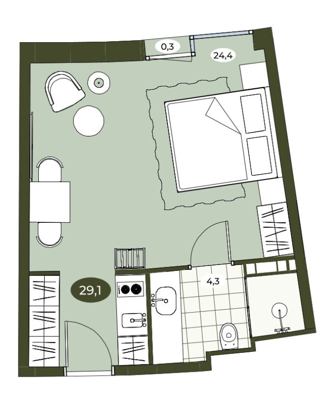 Студия 29 м²