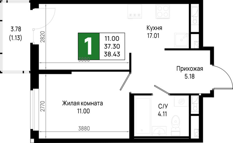 2 ккв (Евро) 37,3 м²