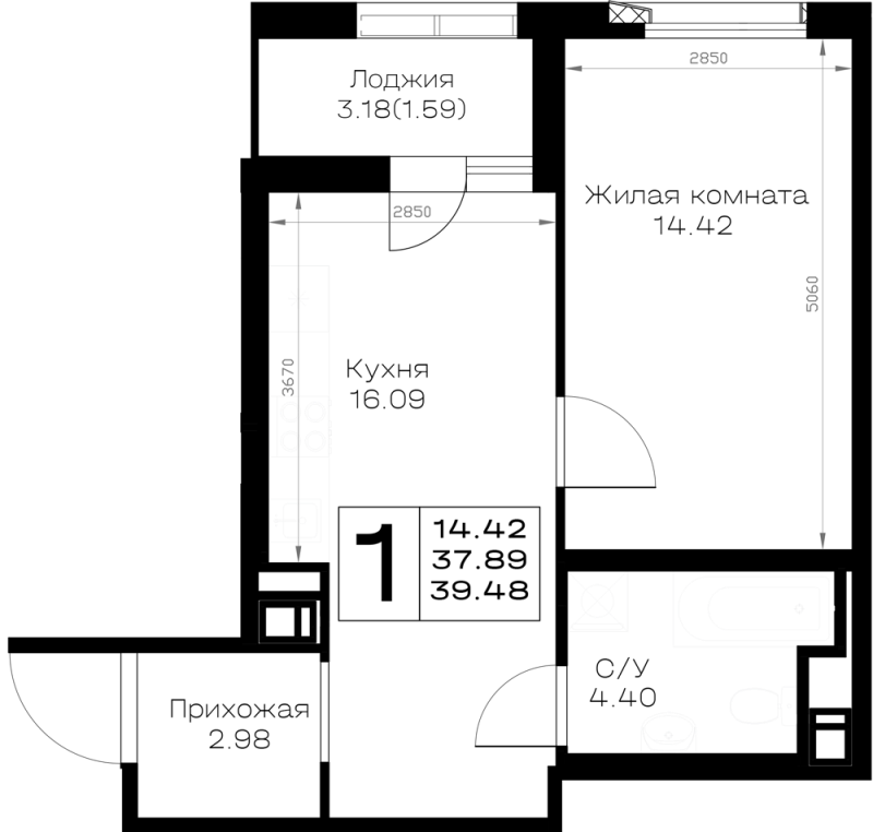 2 ккв (Евро) 39,5 м²