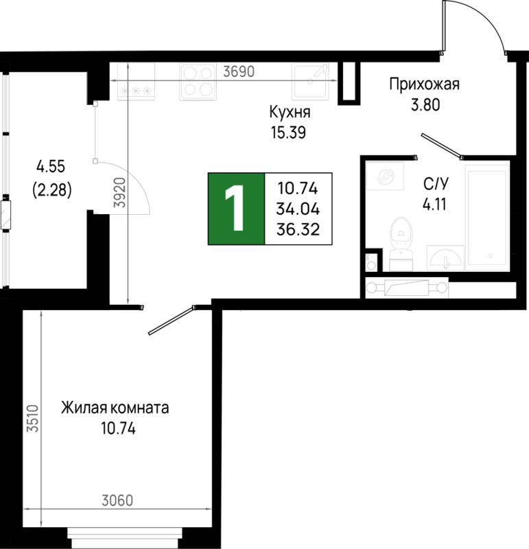2 ккв (Евро) 36,3 м²