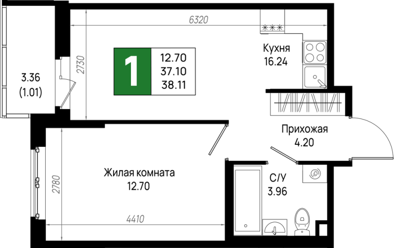 2 ккв (Евро) 38,1 м²
