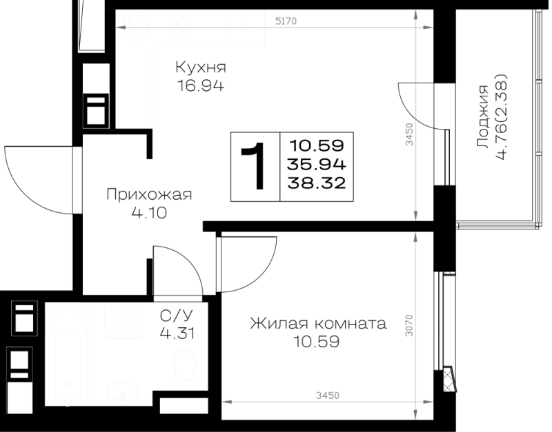 2 ккв (Евро) 38,3 м²