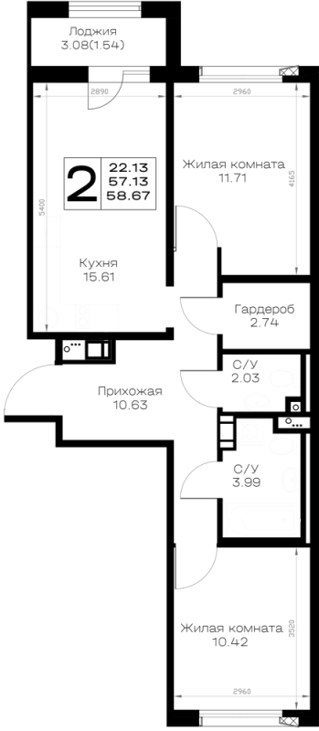 3 ккв (Евро) 58,7 м²