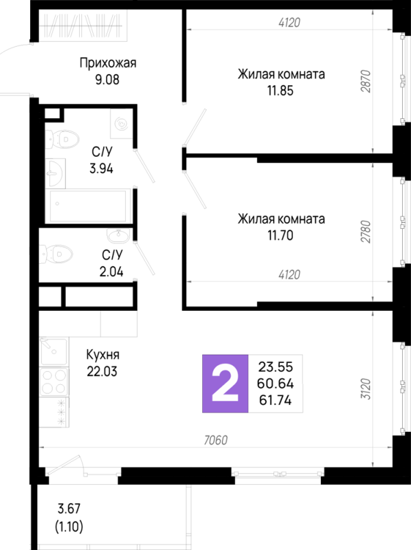 3 ккв (Евро) 61,7 м²