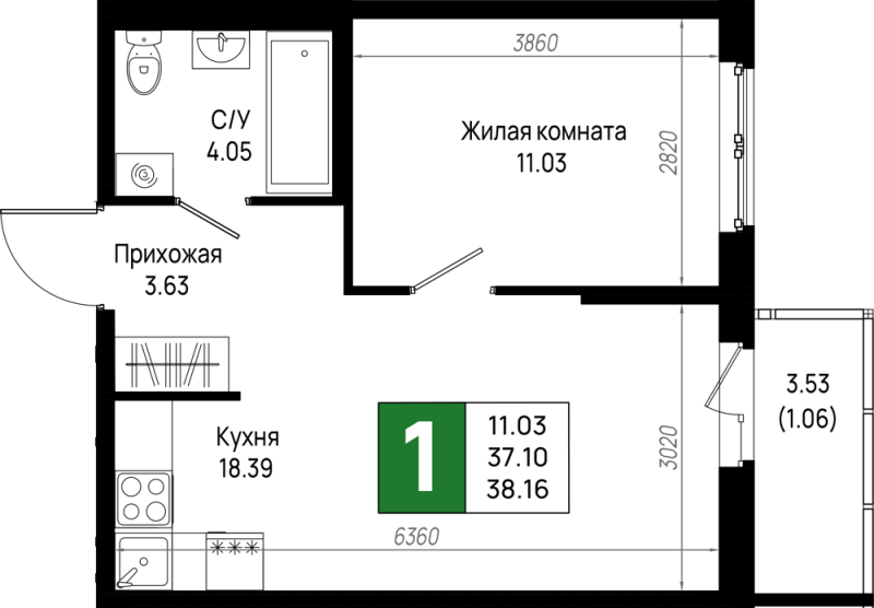 2 ккв (Евро) 38,2 м²