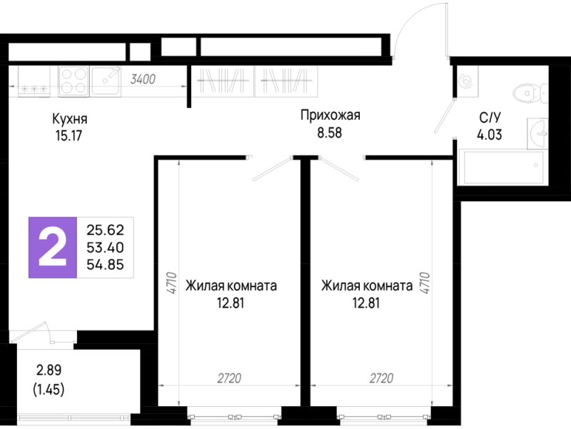 3 ккв (Евро) 54,9 м²