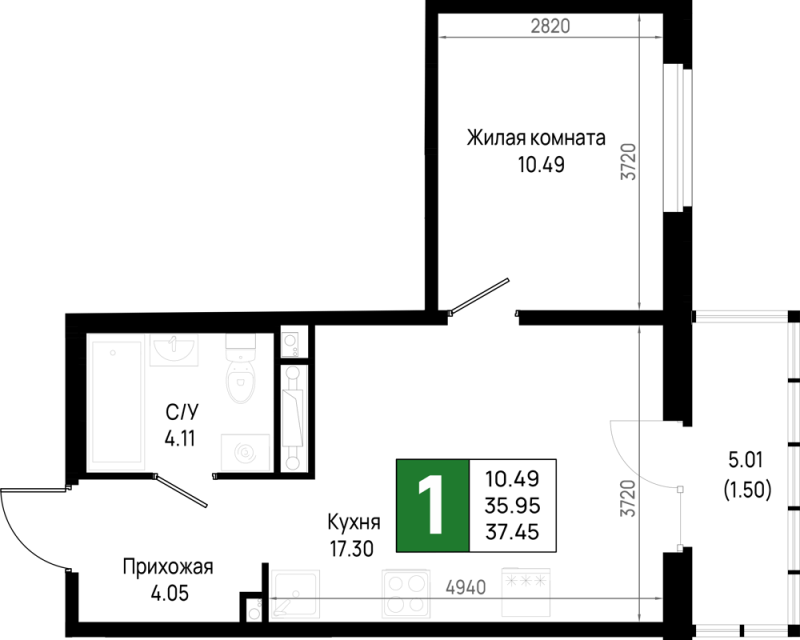 2 ккв (Евро) 37,5 м²