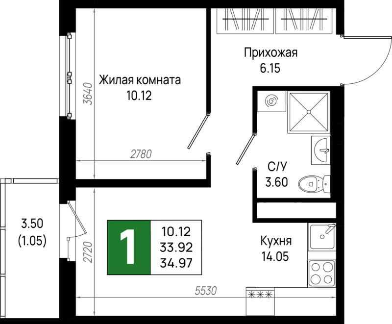 1 ккв 35 м²