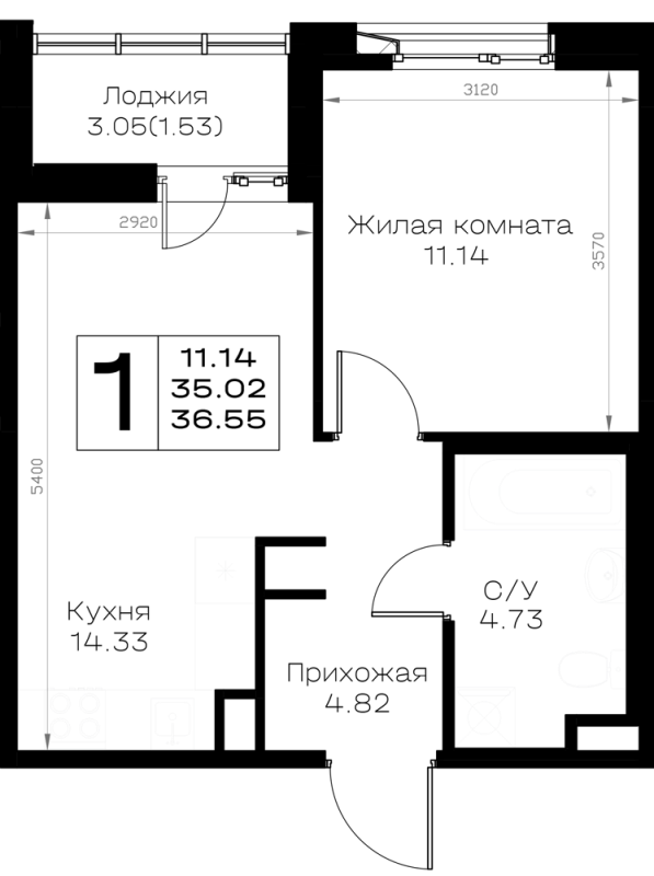 1 ккв 36,6 м²