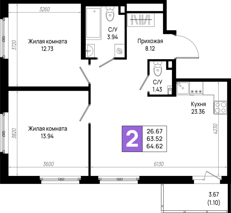 3 ккв (Евро) 64,6 м²