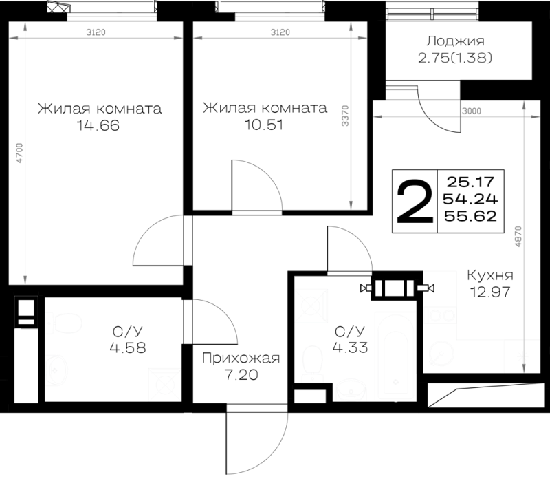 2 ккв 55,6 м²