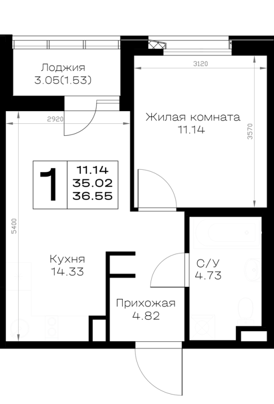 1 ккв 36,6 м²