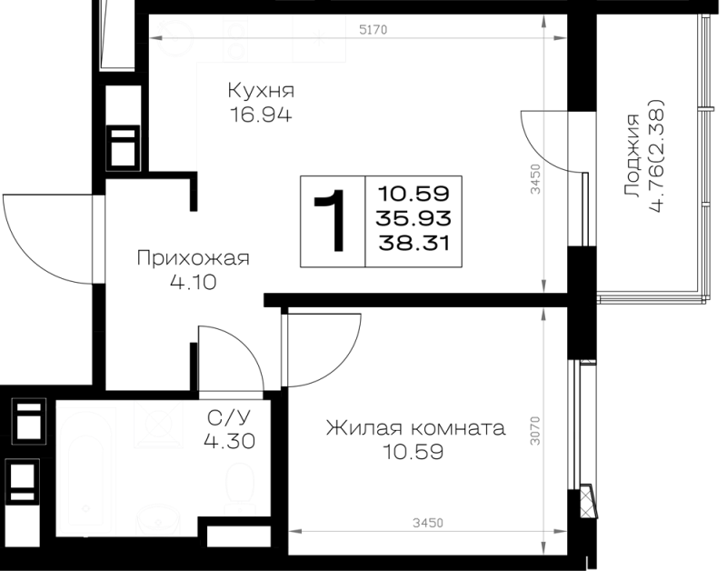2 ккв (Евро) 38,3 м²