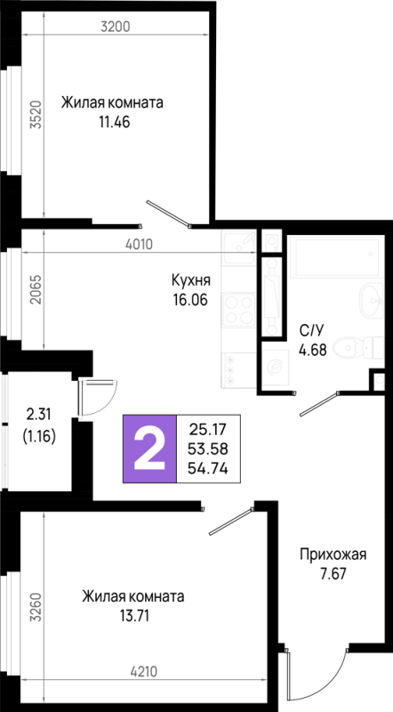 3 ккв (Евро) 54,7 м²