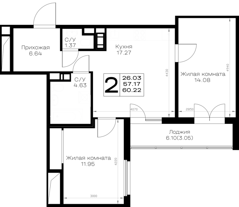 3 ккв (Евро) 60,2 м²