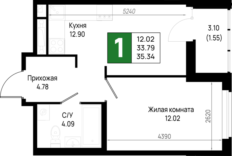 1 ккв 35,3 м²