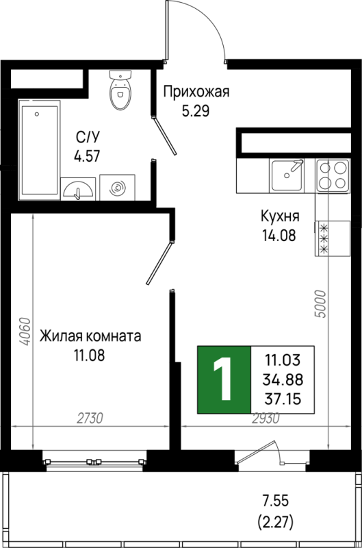 1 ккв 37,2 м²