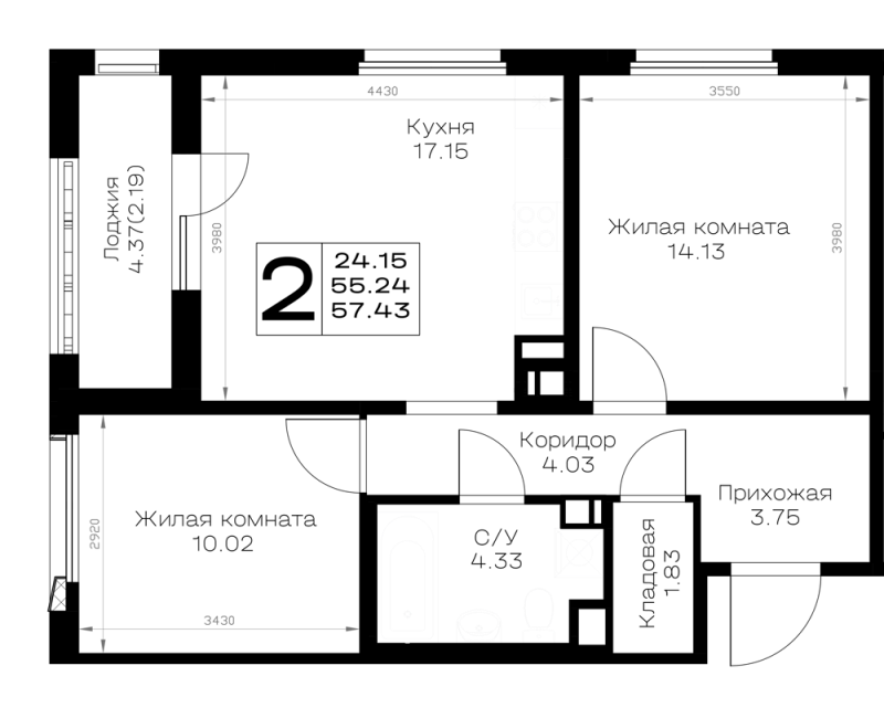 3 ккв (Евро) 57,4 м²