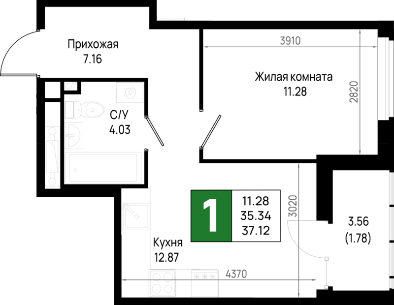 1 ккв 37,1 м²