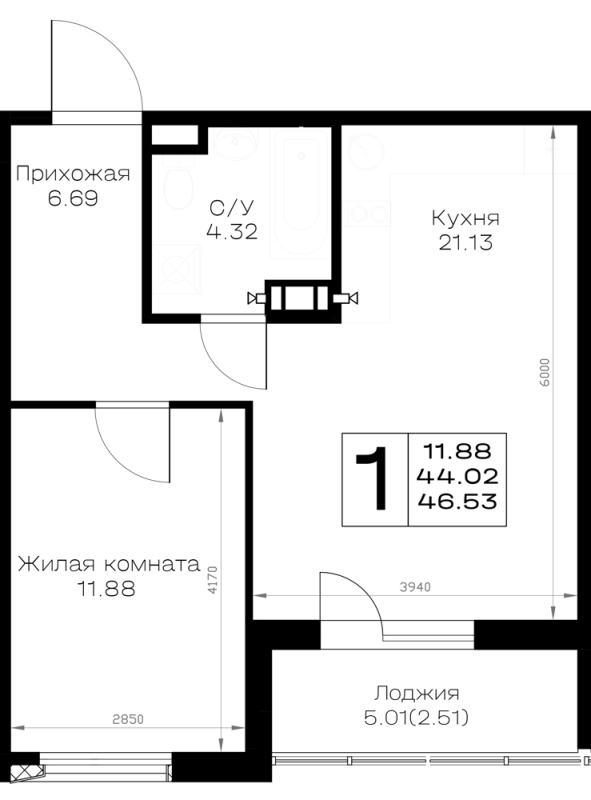 2 ккв (Евро) 46,5 м²