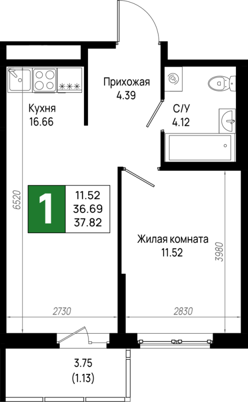 2 ккв (Евро) 37,8 м²